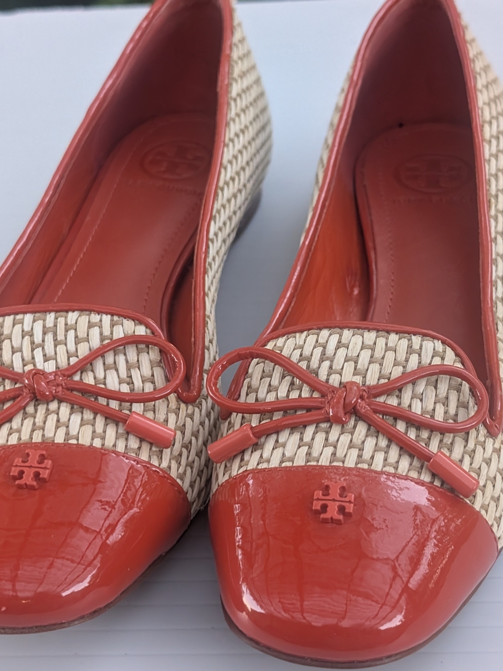Tory Burch Coral Patent & Woven Ballet Flats